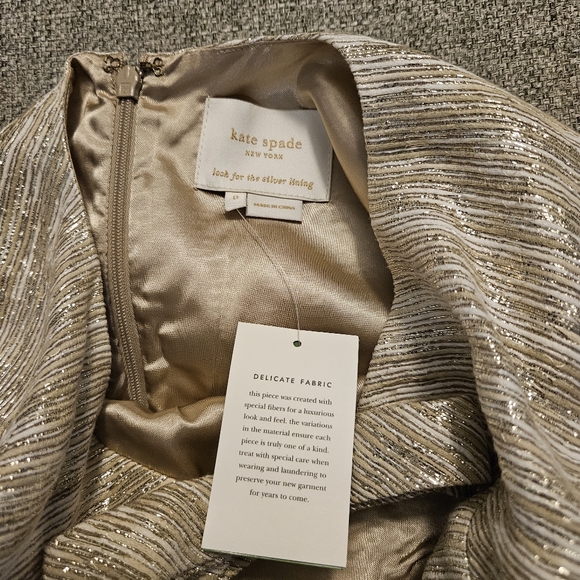 Kate Spade Dorothy Shift Dress Size 0 Starlight Gold Tweed Bow Event Formal Silk - Picture 13 of 16